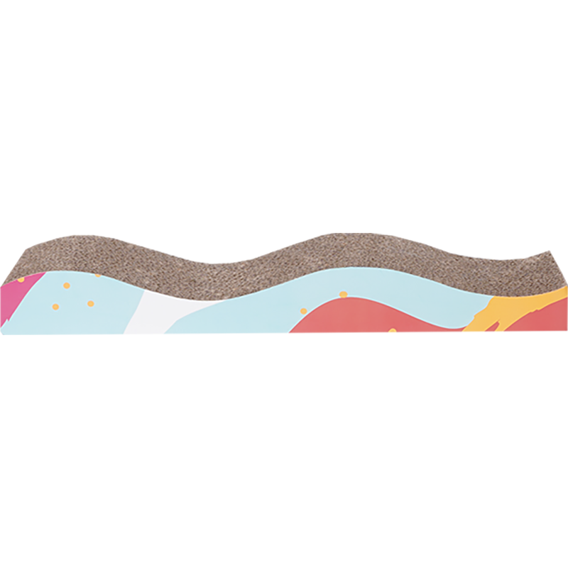 zeze wave-shaped corrugated cardboard cat scratching board with colourful printed side