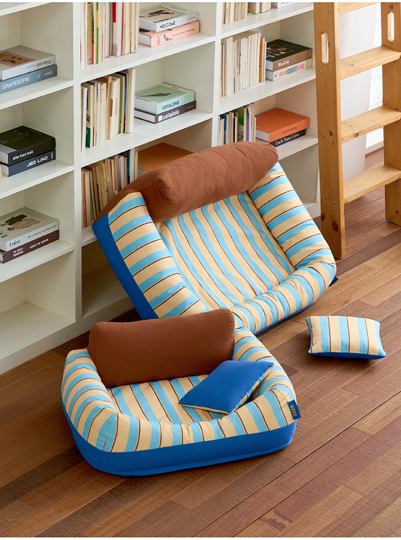 zeze Sandwich Pet Sofa Bed — Striped Cotton Canvas Couch with Backrest & Cushion