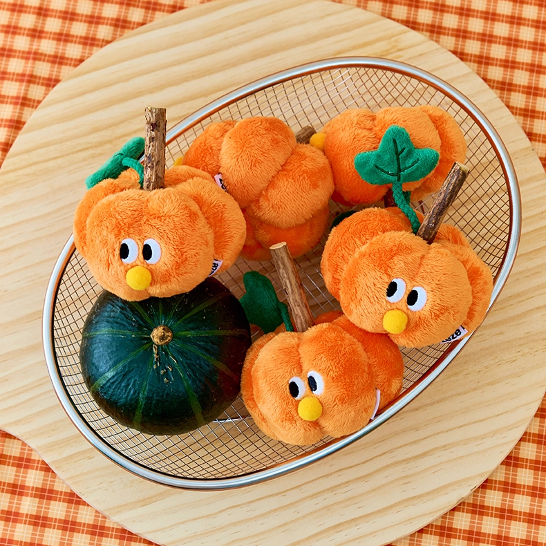 zeze orange plush pumpkin cat toy with a silvervine stick stalk and green leaf