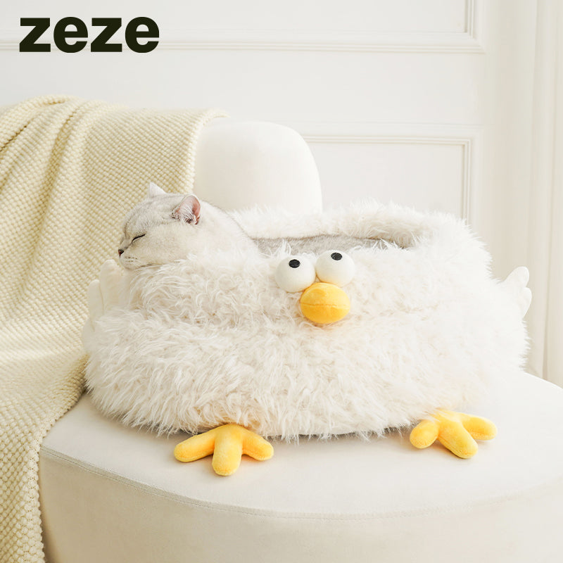 zeze Gugu Chicken Plush Pet Bed — Deep-Sided Round Nest for Cats & Small Dogs