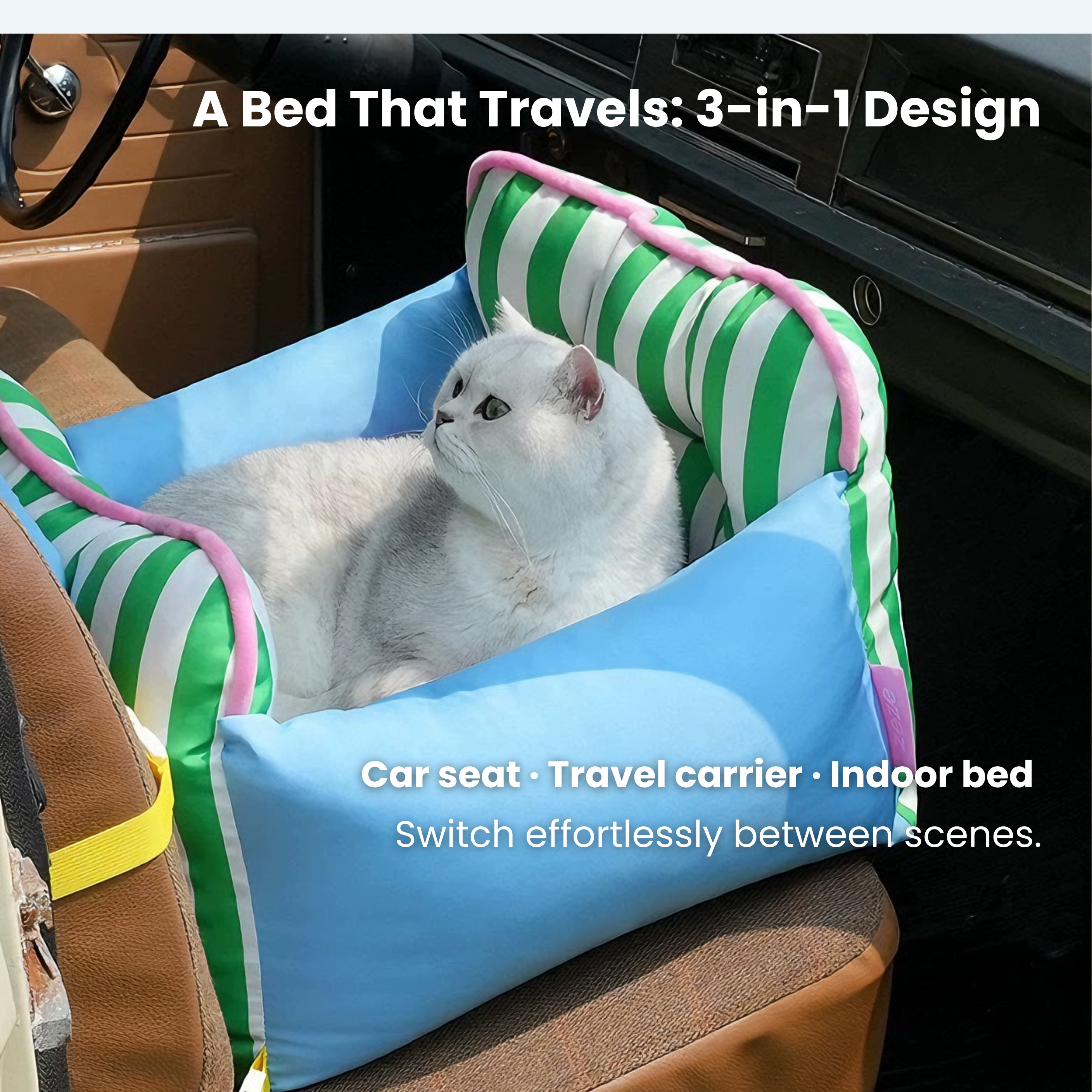 Zeze Cat Car Seat Bed: 3-in-1 pet travel solution, car booster seat, and cozy indoor bed.