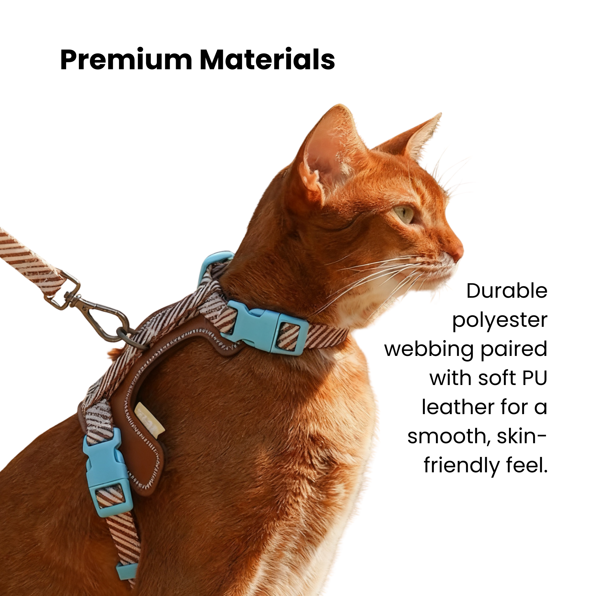 Zeze brown PU leather cat harness and leash set for secure, comfortable outdoor walks.