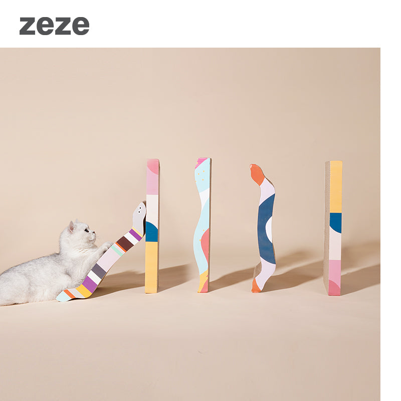 zeze wave-shaped corrugated cardboard cat scratching board with colourful printed side