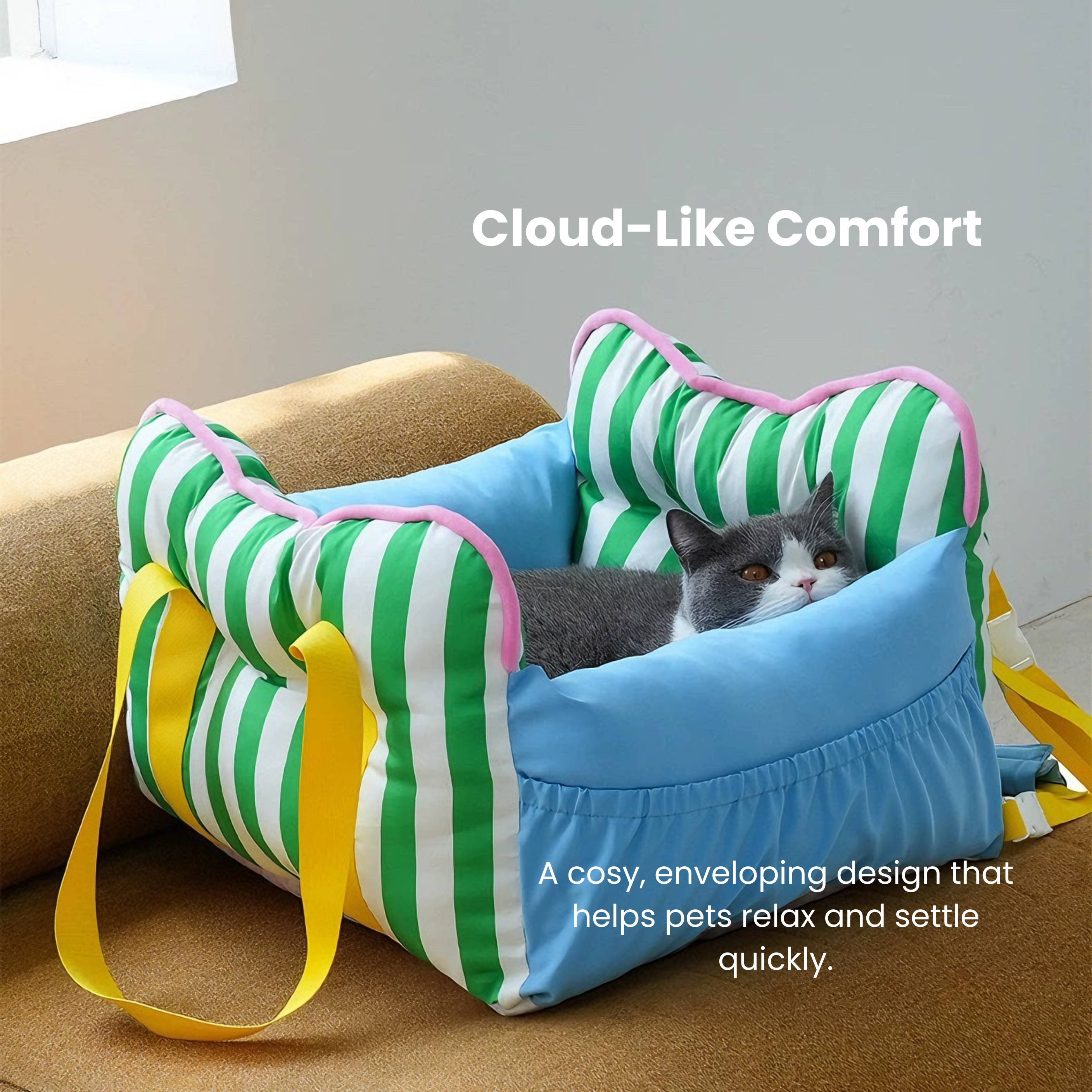 Zeze 3-in-1 Grey/White Cat Car Seat Carrier Bed for safe travel and cozy rest.