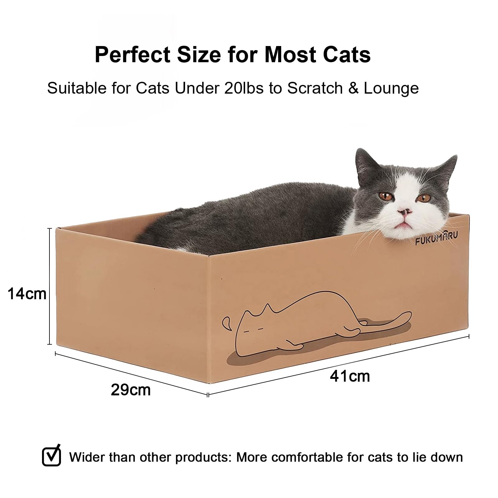 Perfect size for most cats — box 41 x 29 x 14 cm, suitable for cats under 20 lb