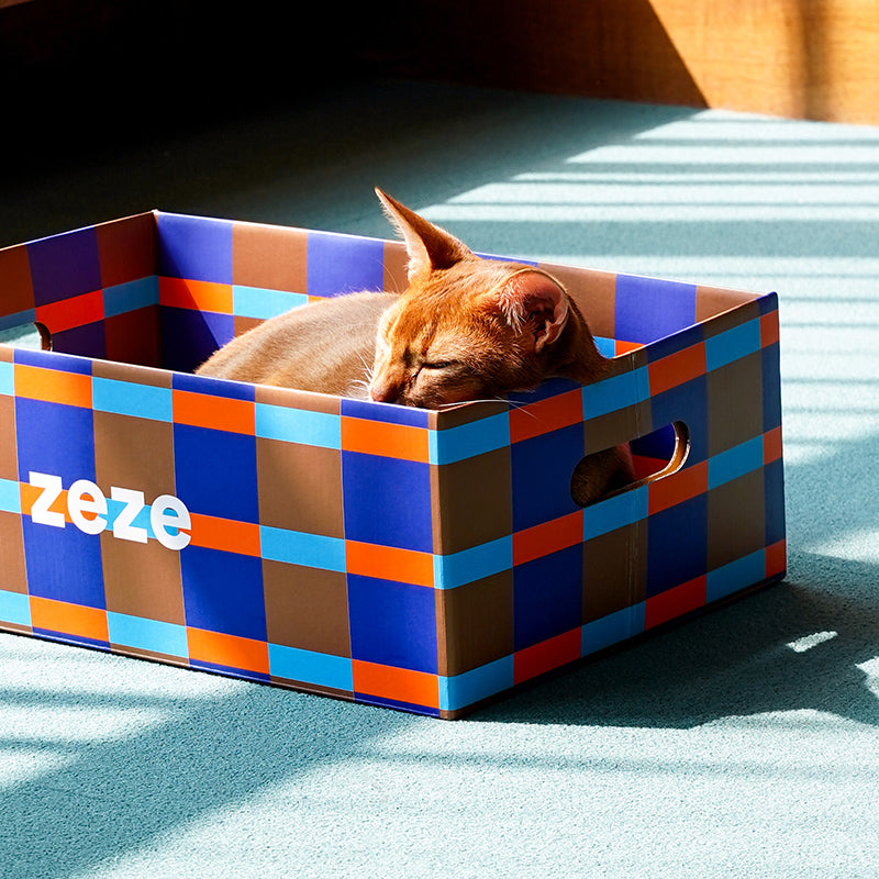 zeze Checkered Cardboard Cat Scratcher Box — Lounger, Scratch Pad & Catnip