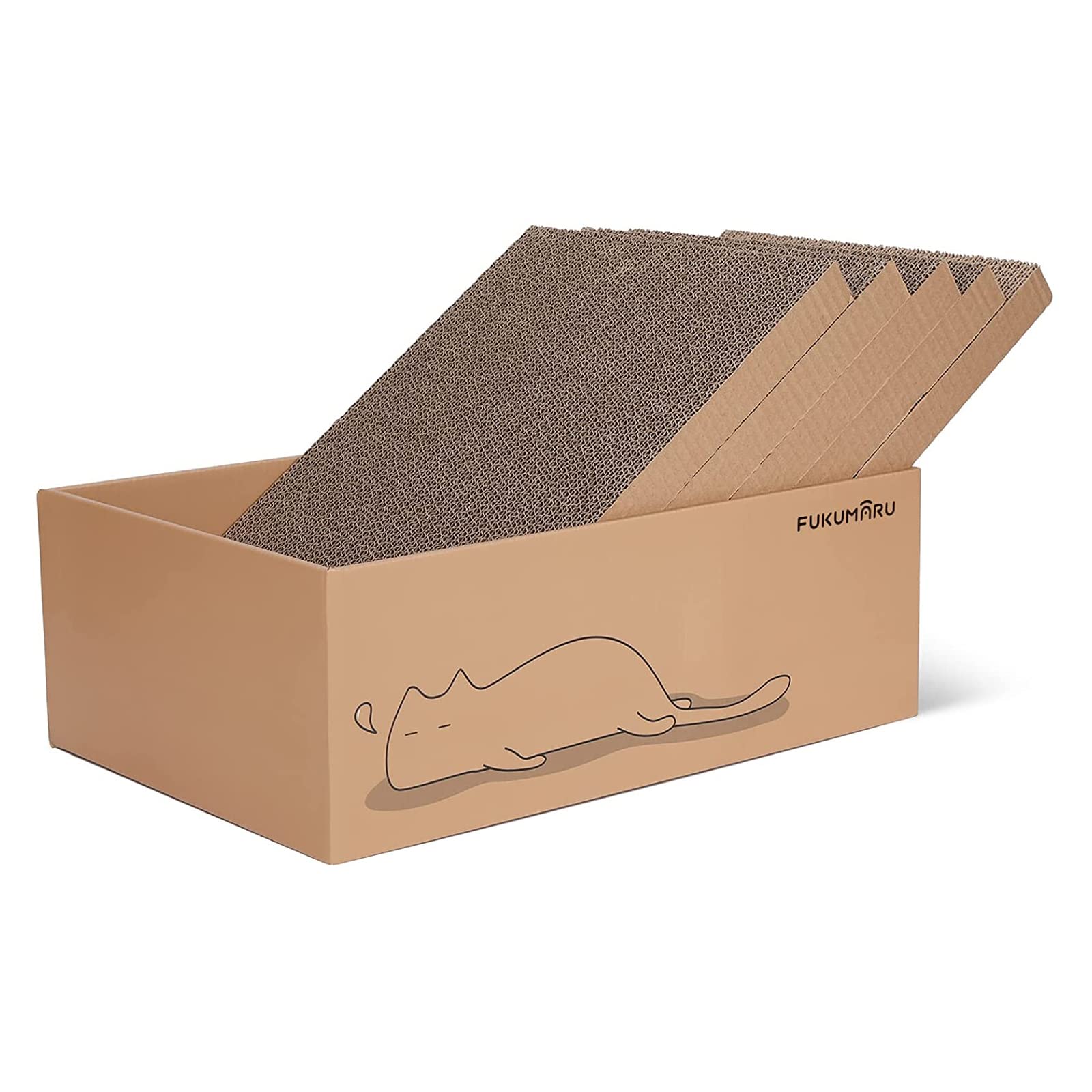 FUKUMARU cat scratcher box with 5 reversible cardboard refill pads