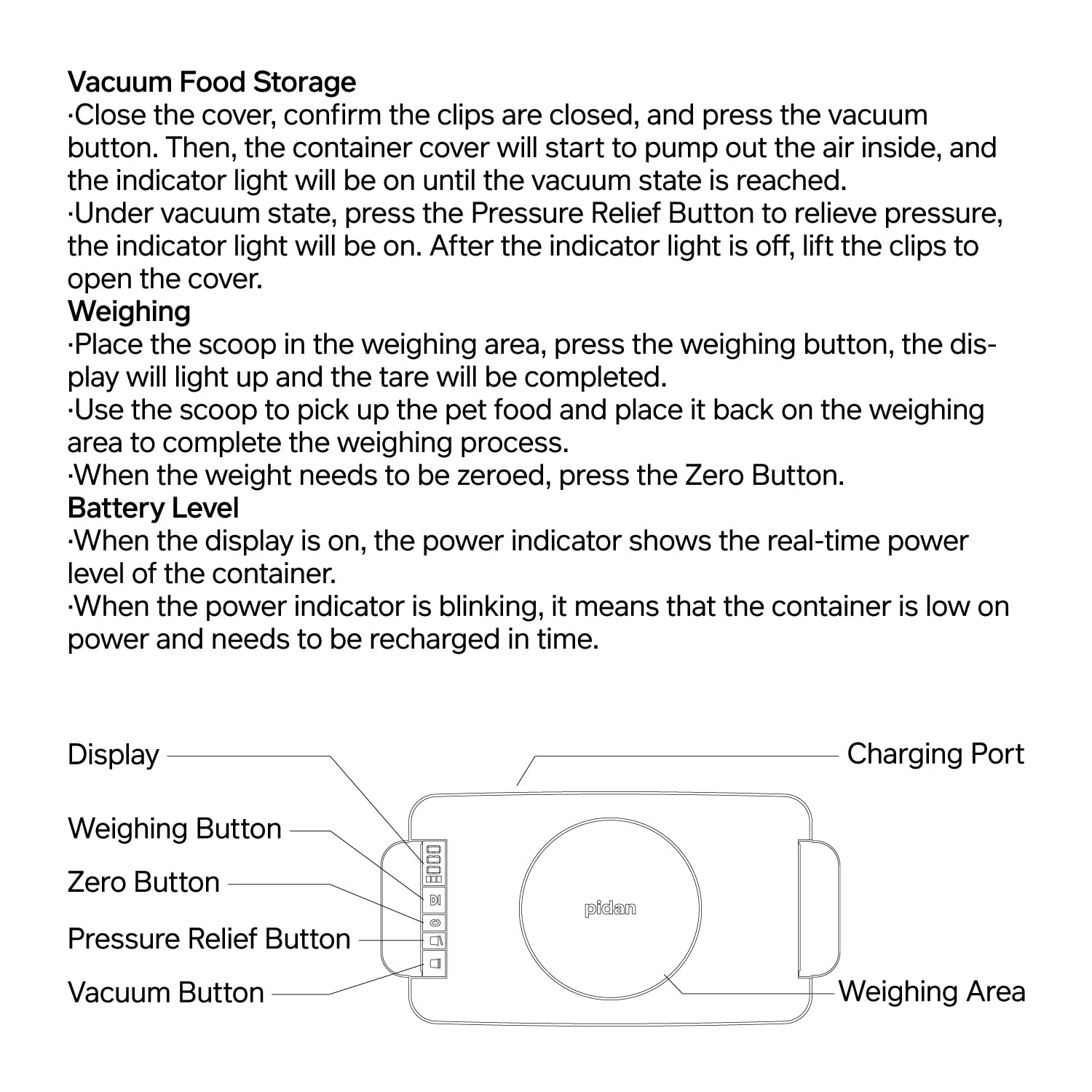 Vacuum pet food container with digital scale for airtight freshness and portion control.