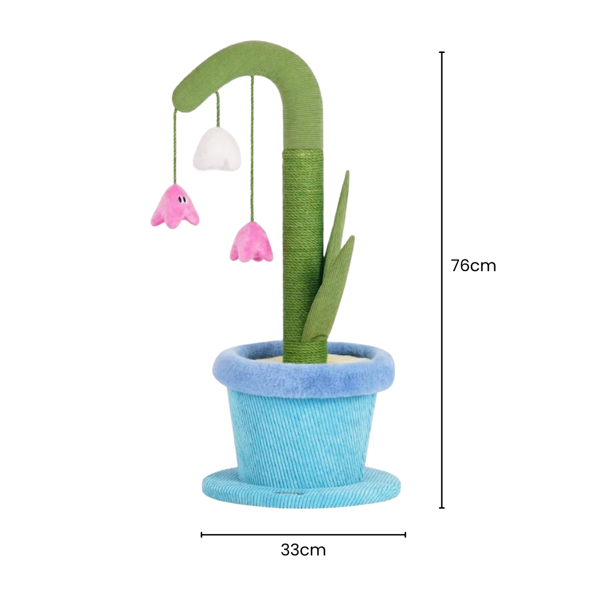 ZEZE Blooming Lily Cat Scratcher, blue base, green sisal post, 76cm tall modern pet furniture.