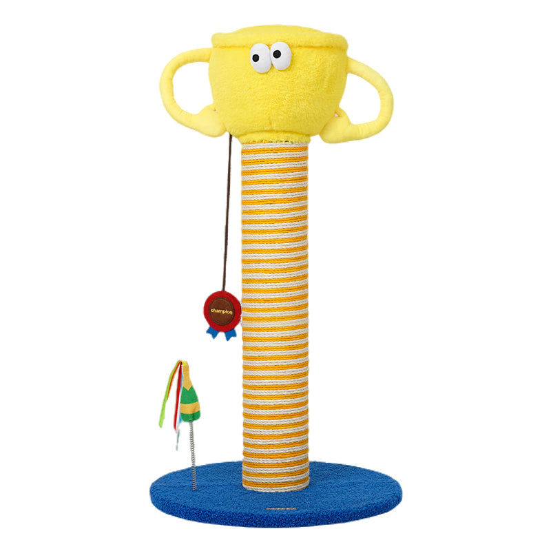 zeze Trophy Cat Scratching Post — 85 cm overall, with Catnip Rosette & Spring Toy