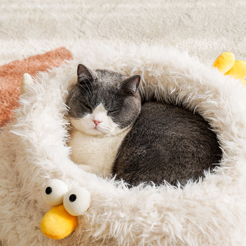 zeze Gugu Chicken Plush Pet Bed — Deep-Sided Round Nest for Cats & Small Dogs