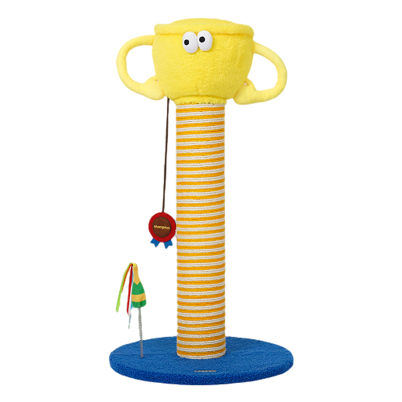 zeze Trophy Cat Scratching Post — 85 cm overall, with Catnip Rosette & Spring Toy