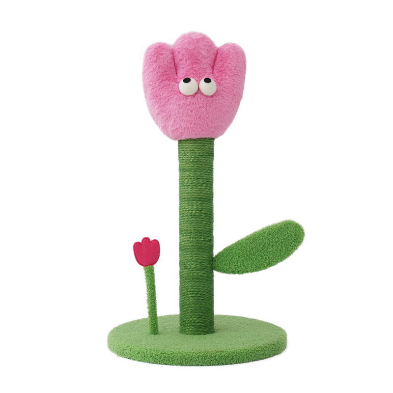 zeze Tulip Cat Scratching Post — Plush Bloom, Jute Rope Column & Rattle Leaf