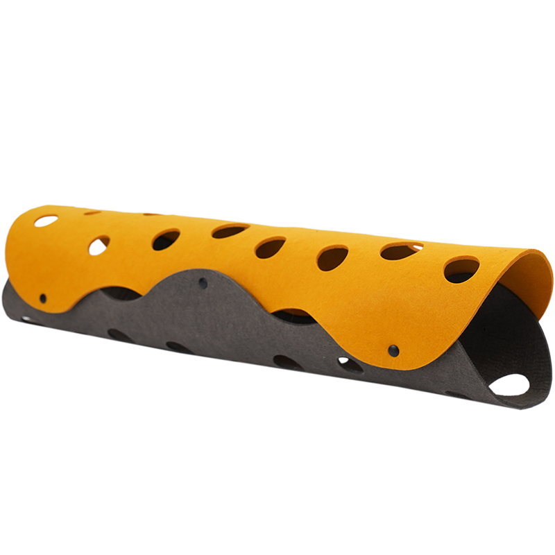 zeze Felt Cat Tunnel in orange with round cheese-style holes over a charcoal grey base