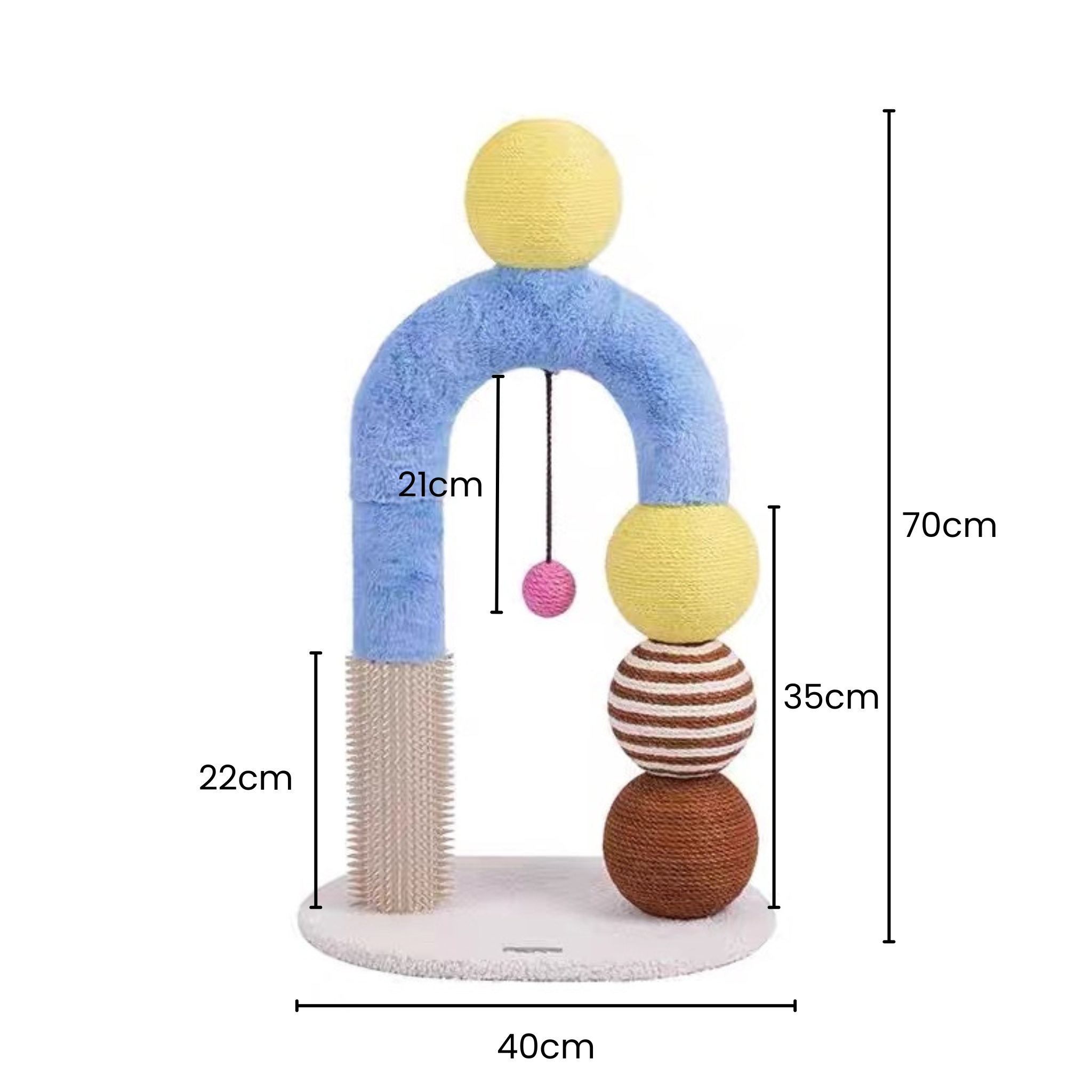 70cm stylish cat arch tree with sisal scratchers, grooming pole, and hanging balls.