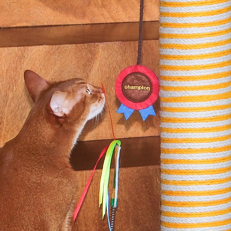 zeze Trophy Cat Scratching Post — 85 cm overall, with Catnip Rosette & Spring Toy