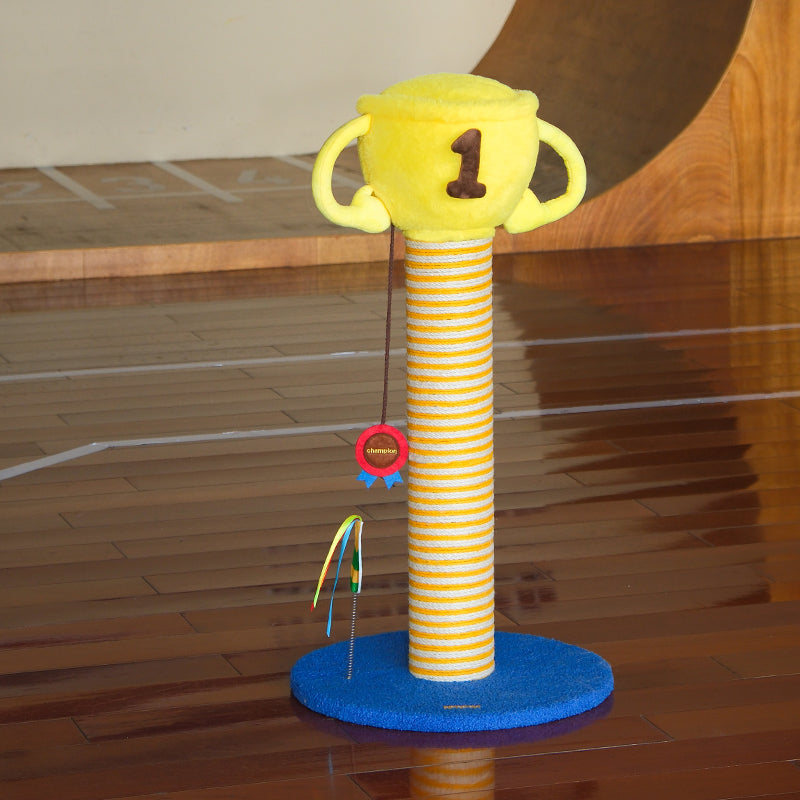 zeze Trophy Cat Scratching Post — 85 cm overall, with Catnip Rosette & Spring Toy