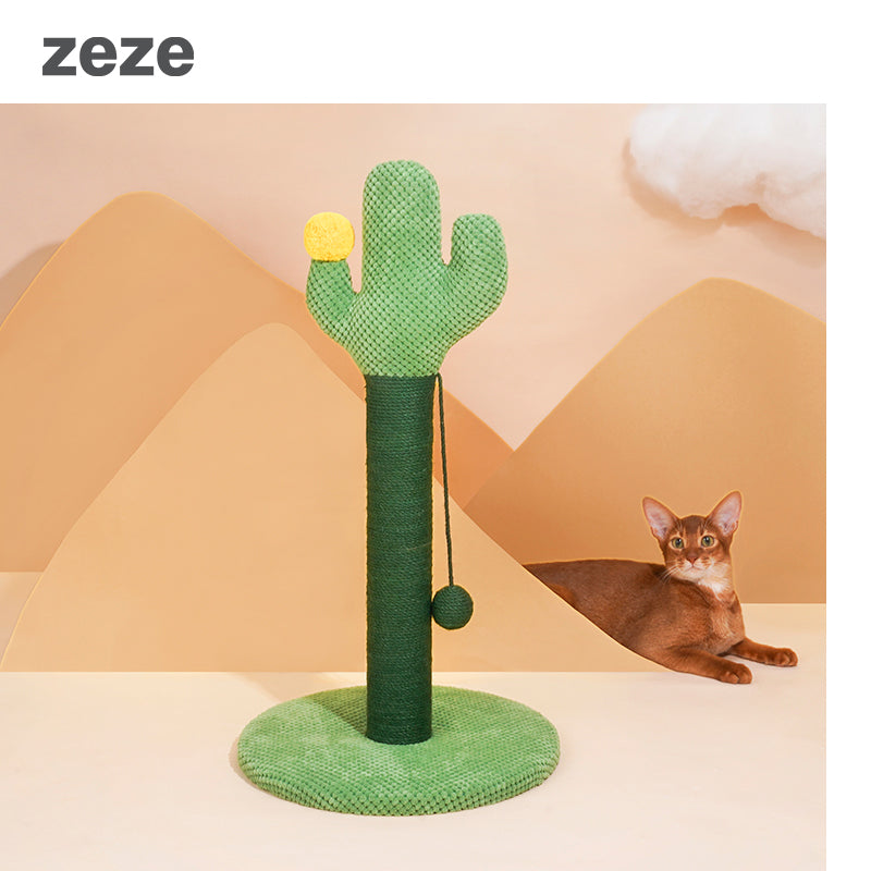 zeze Cactus Cat Scratching Post — Rope-Wound Column with Dangling Pom-Pom