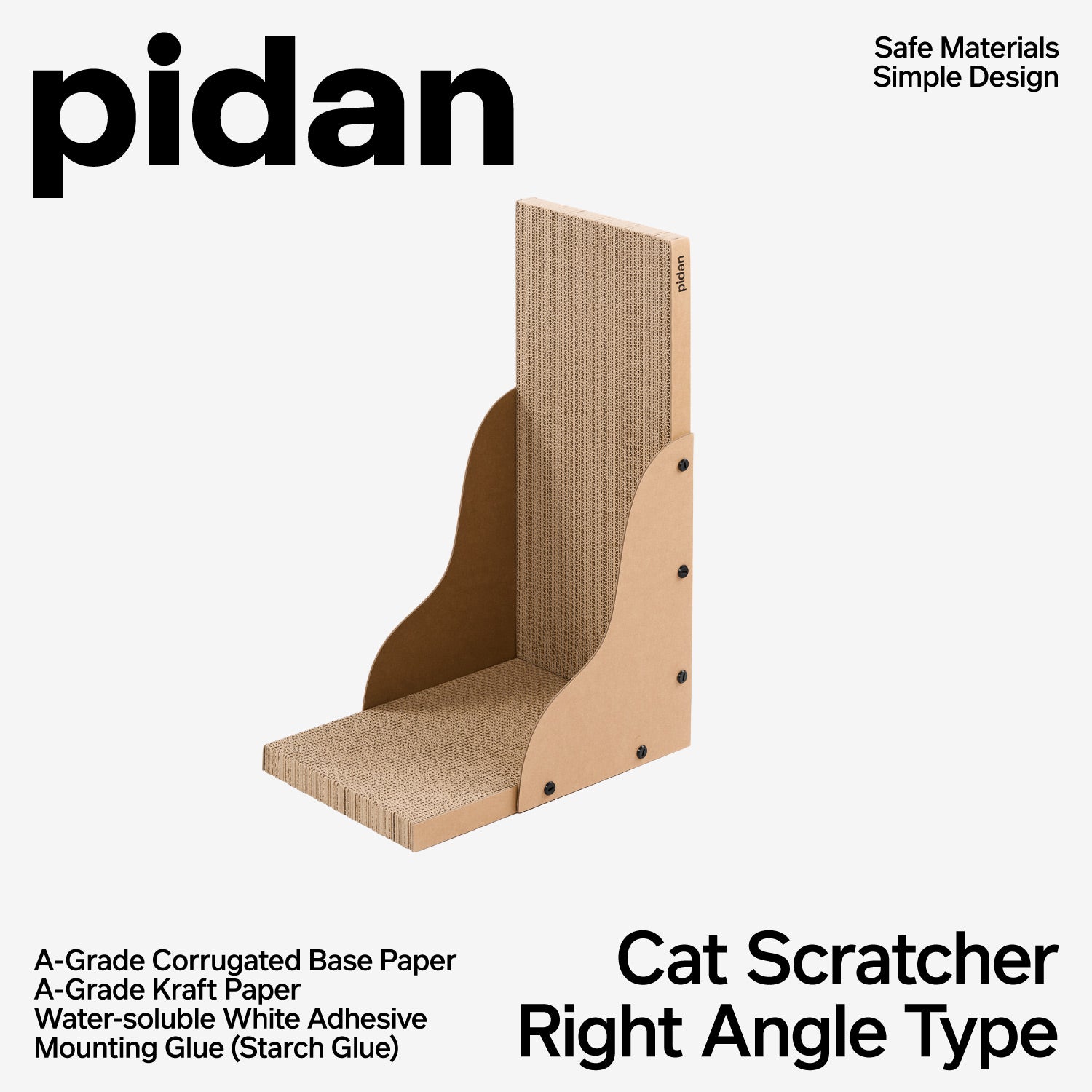 Pidan L-shaped eco-friendly cardboard cat scratcher offers modern feline scratching satisfaction.