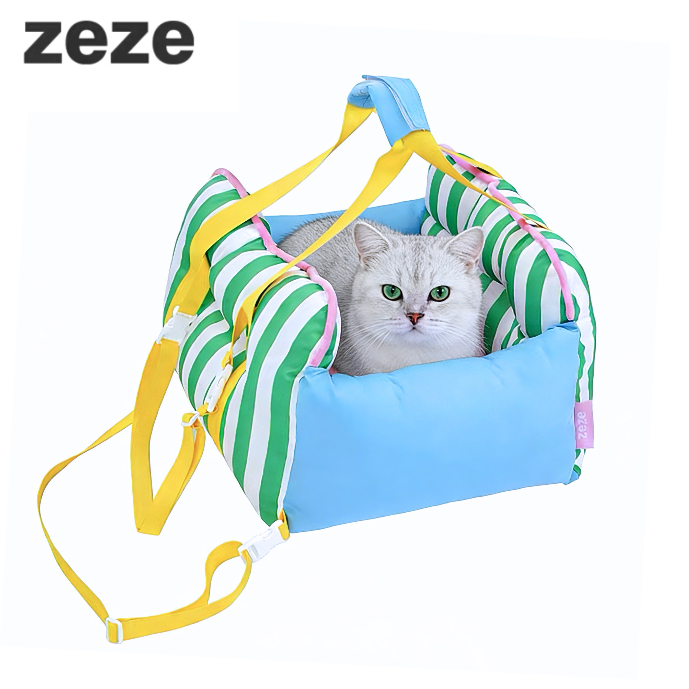 Zeze 3-in-1 Blue/Green Cat Car Seat/Carrier/Travel Bed for secure, comfortable pet rest.