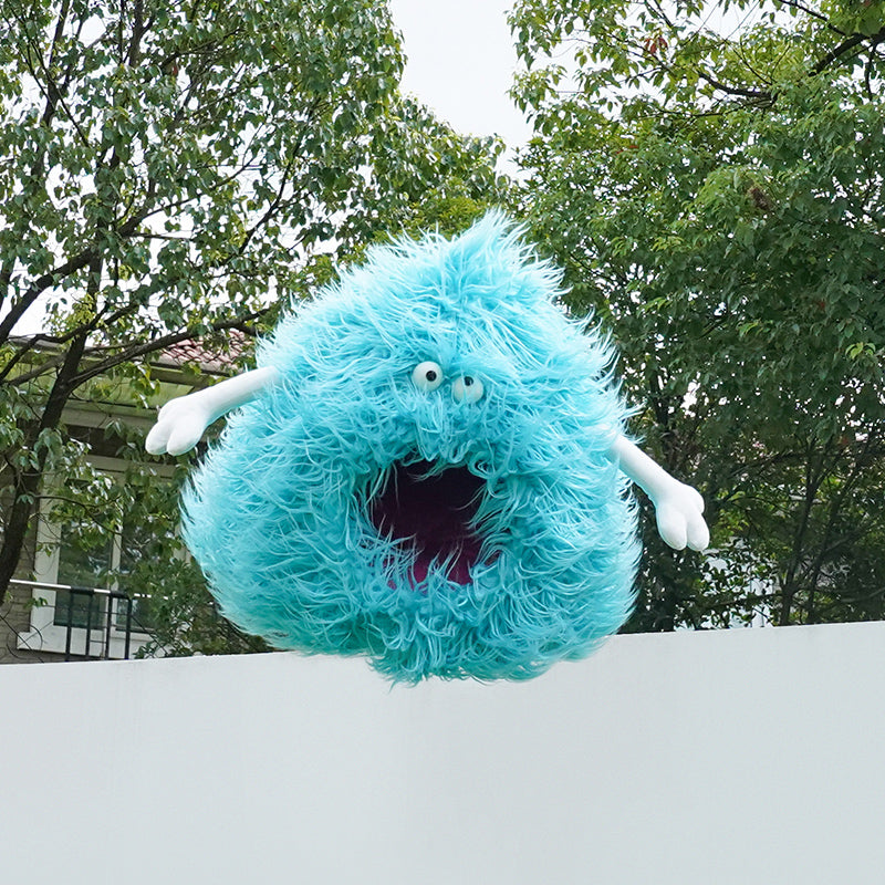 zeze Blue Monster Plush Cat House — Cosy Semi-Enclosed Hideaway Bed