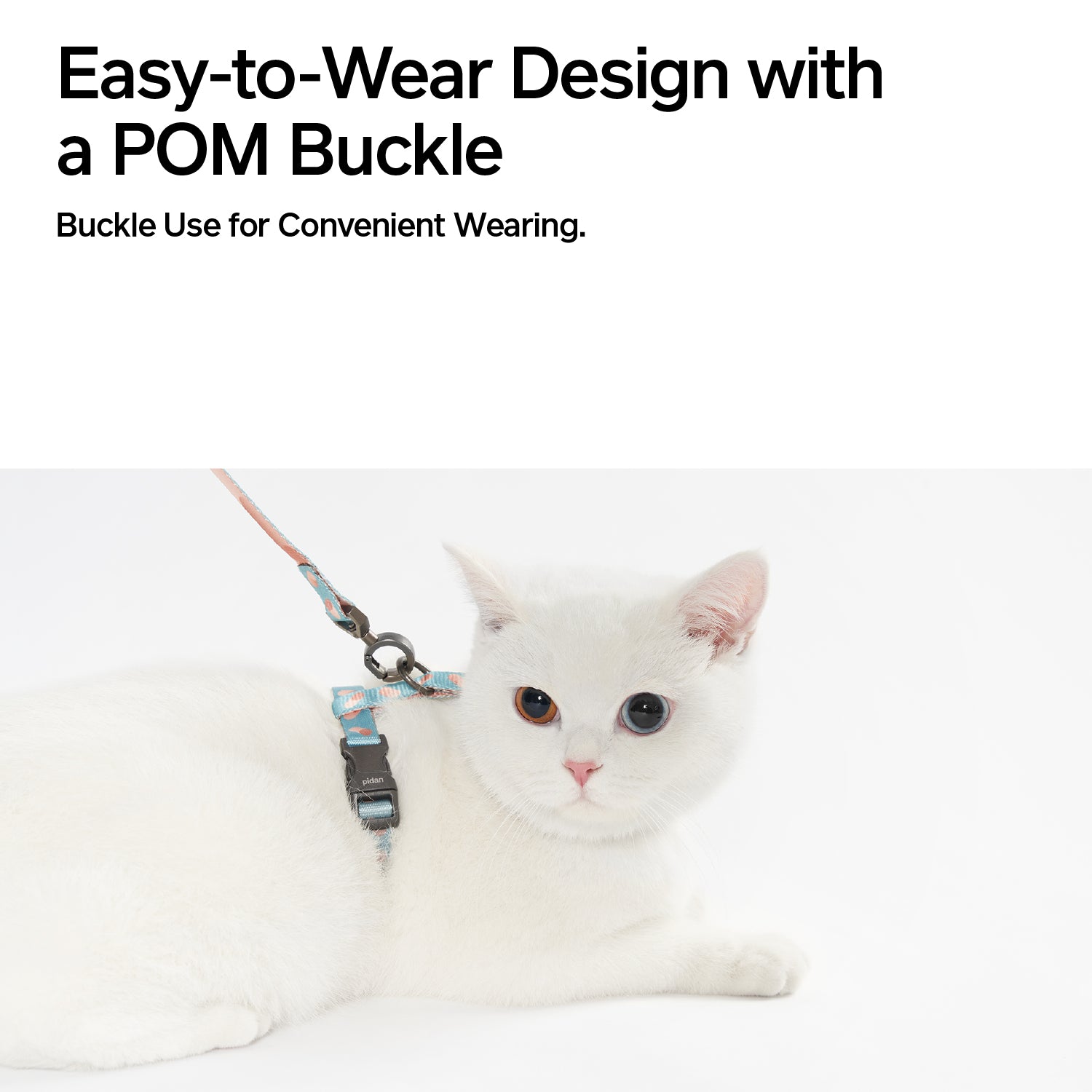 Teal abstract cat harness and leash set, polyester/POM, M/L sizes. Stylish walking gear.