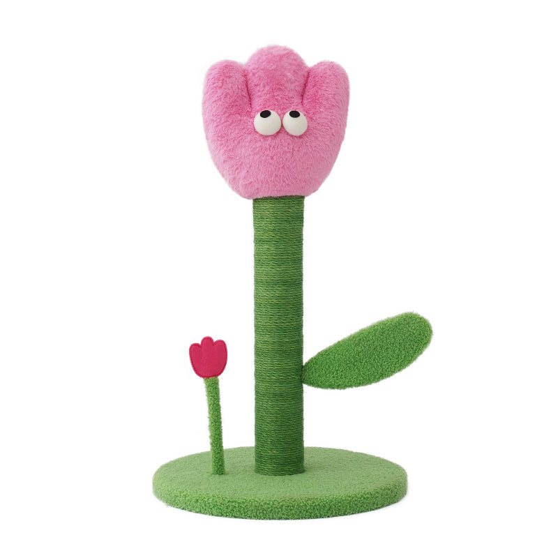 zeze Tulip Cat Scratching Post — Plush Bloom, Jute Rope Column & Rattle Leaf