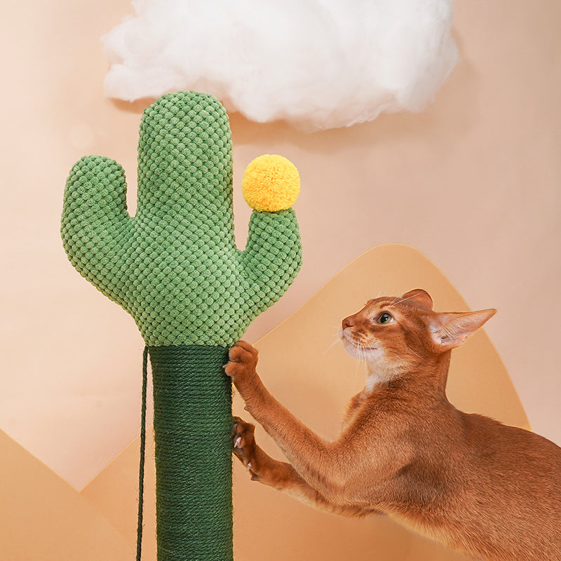 zeze Cactus Cat Scratching Post — Rope-Wound Column with Dangling Pom-Pom