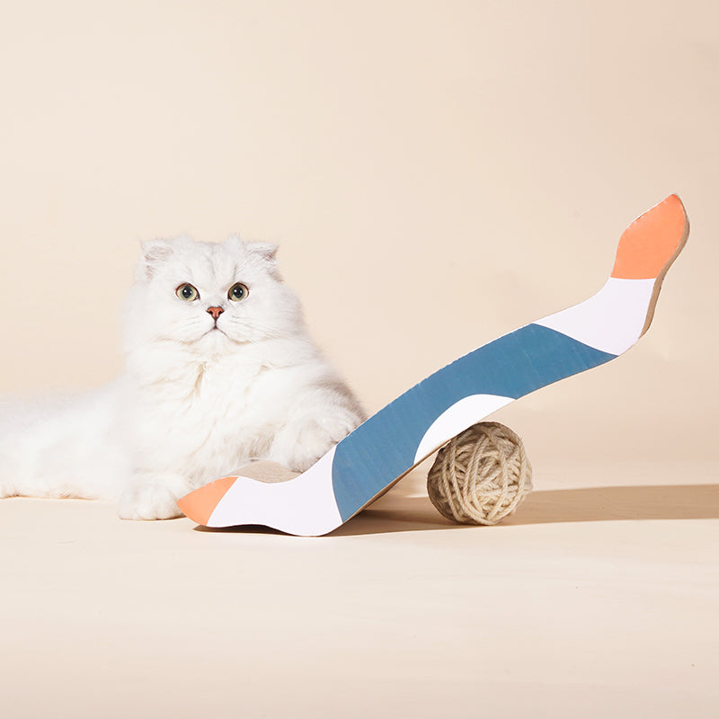 zeze wave-shaped corrugated cardboard cat scratching board with colourful printed side