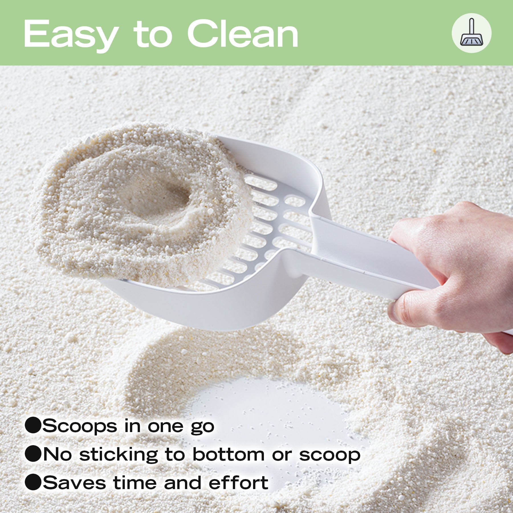 Durable white plastic cat litter scoop with deep shovel and sifting slots for efficient clumping litter cleanup.