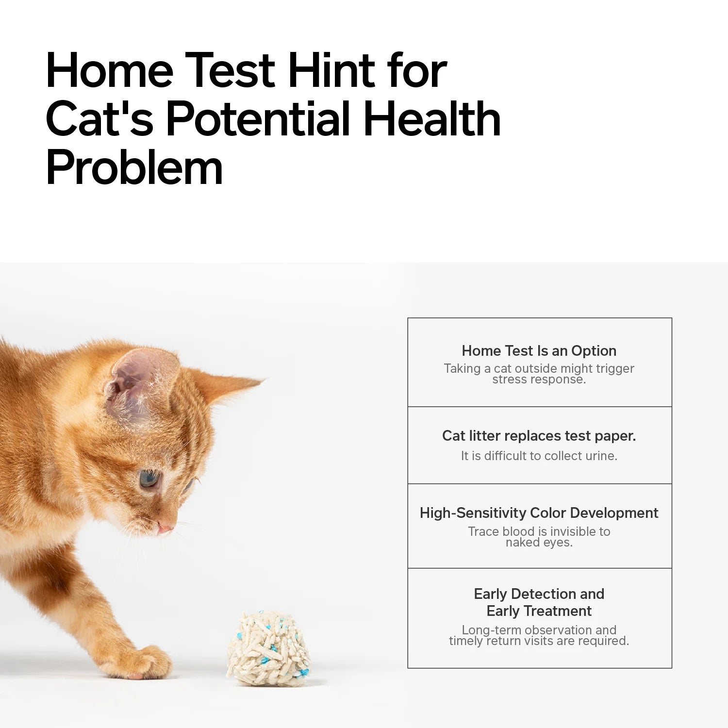 Tofu Cat Litter with blue indicator for at-home blood detection health test. Low-tracking, fast-clumping.