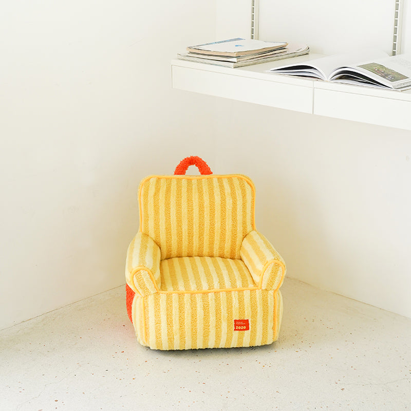 zeze Striped Plush Pet Armchair — High-Backed Cat Chair with Carry Handle