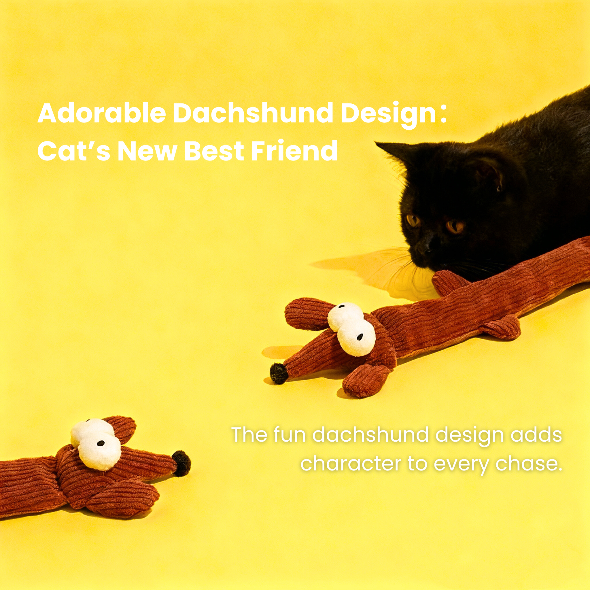 Dachshund cat kicker toy, soft fleece, interactive cat playtime accessory.