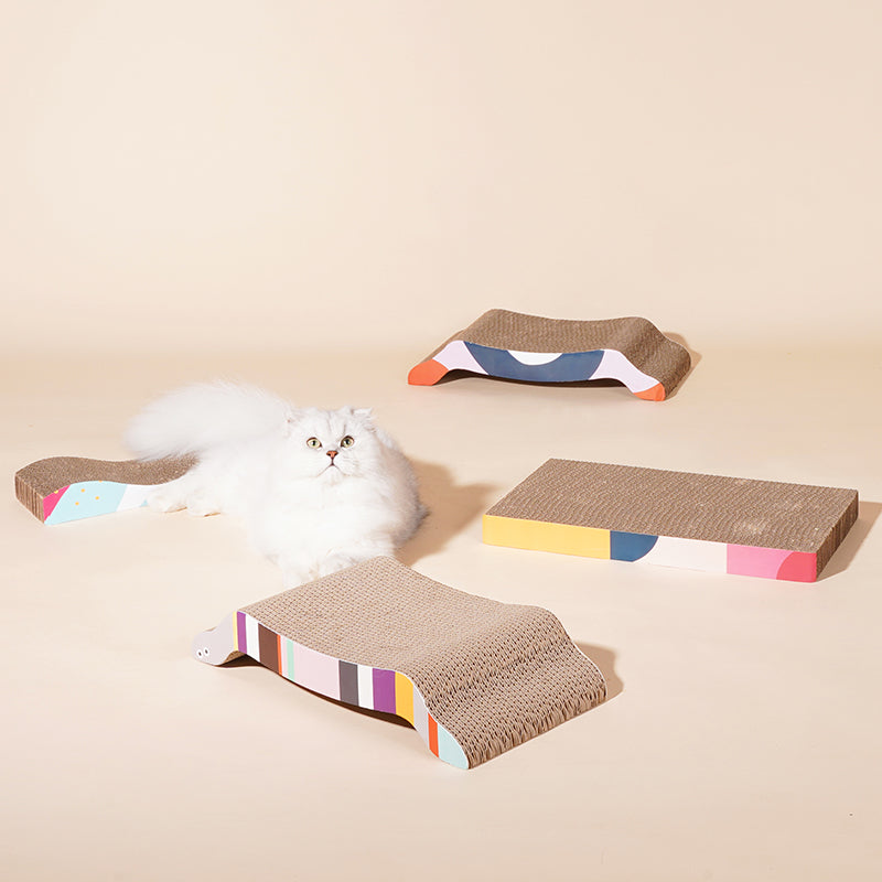 zeze wave-shaped corrugated cardboard cat scratching board with colourful printed side