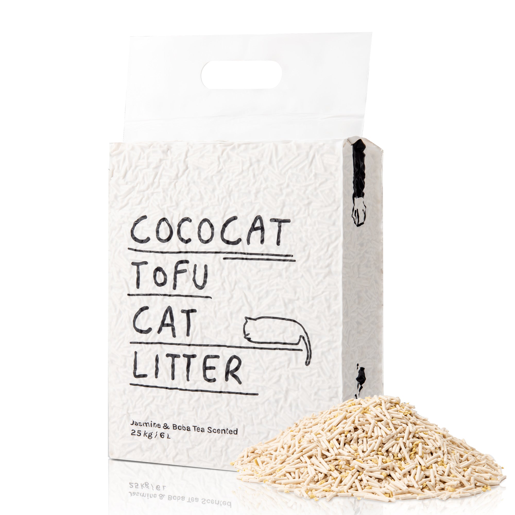 2.5kg biodegradable tofu cat litter: plant-based, dust-free, superior odor control, solid clumping, flushable.