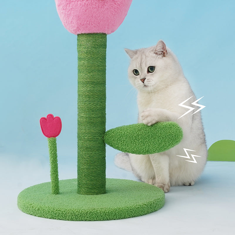 zeze Tulip Cat Scratching Post — Plush Bloom, Jute Rope Column & Rattle Leaf