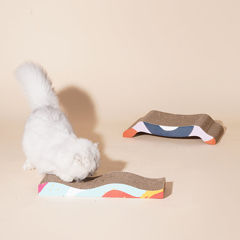 zeze wave-shaped corrugated cardboard cat scratching board with colourful printed side
