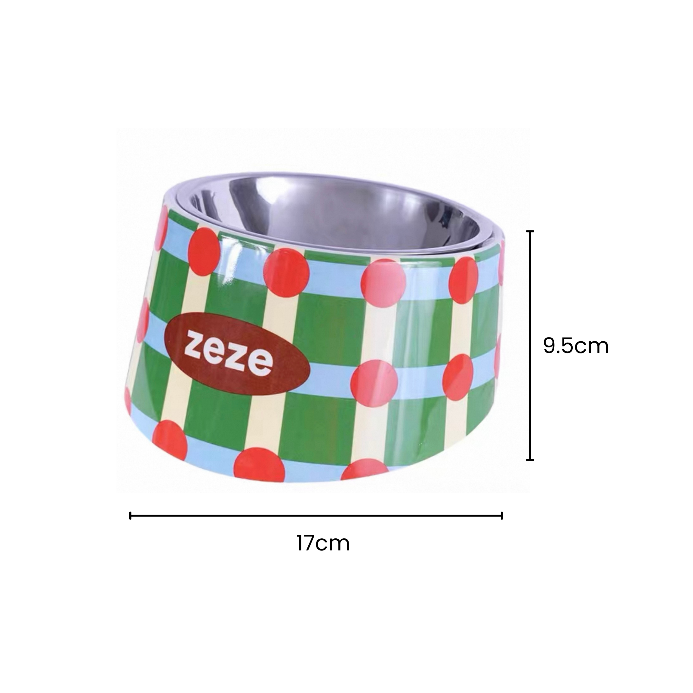 ZEZE 15° slanted stainless steel pet bowl for cats/small dogs, ergonomic, anti-slip feeder.