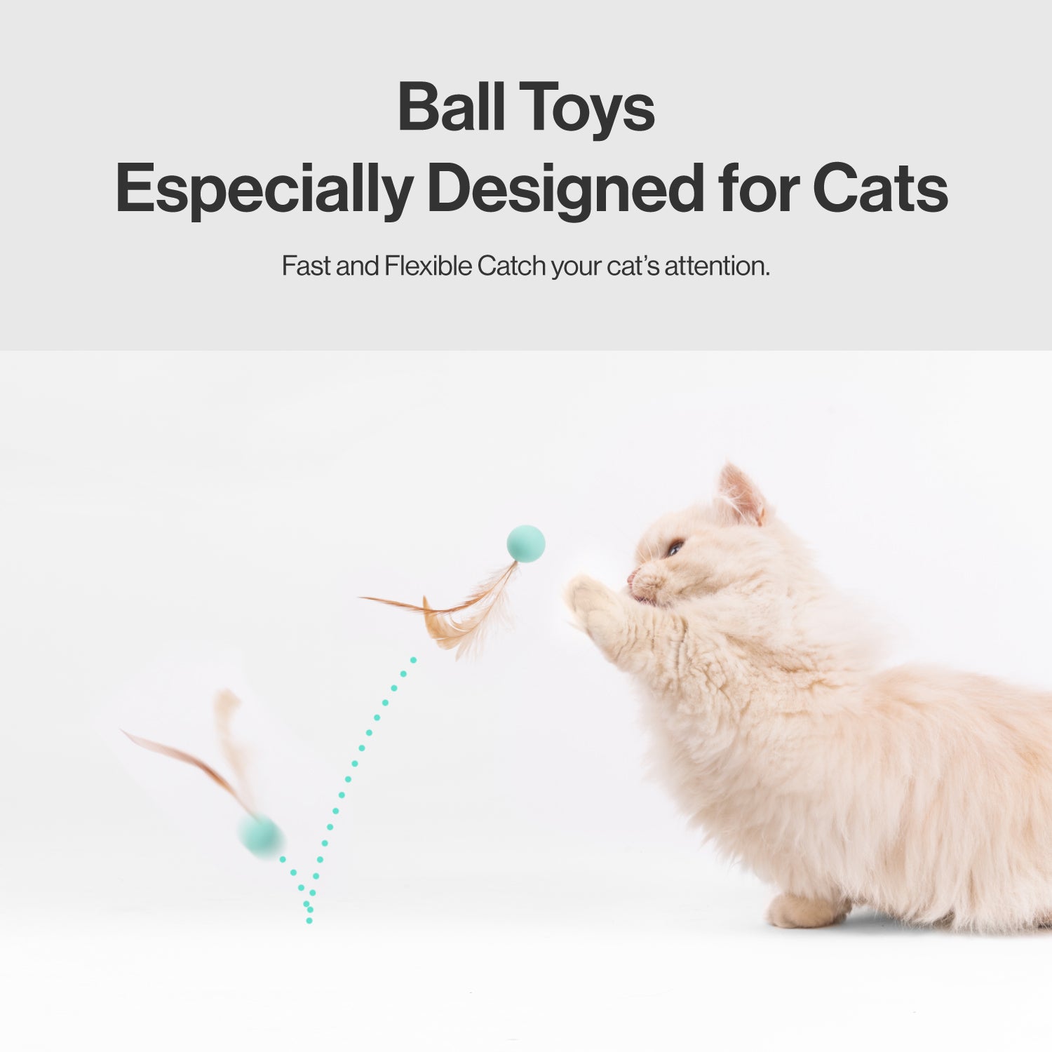 Fluffy cat toy: magical bouncy ball with feather tail for indoor enrichment & hunting instincts. Unpredictable bounce.