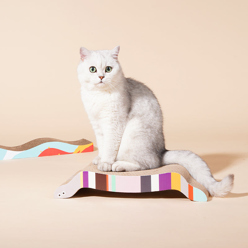 zeze wave-shaped corrugated cardboard cat scratching board with colourful printed side
