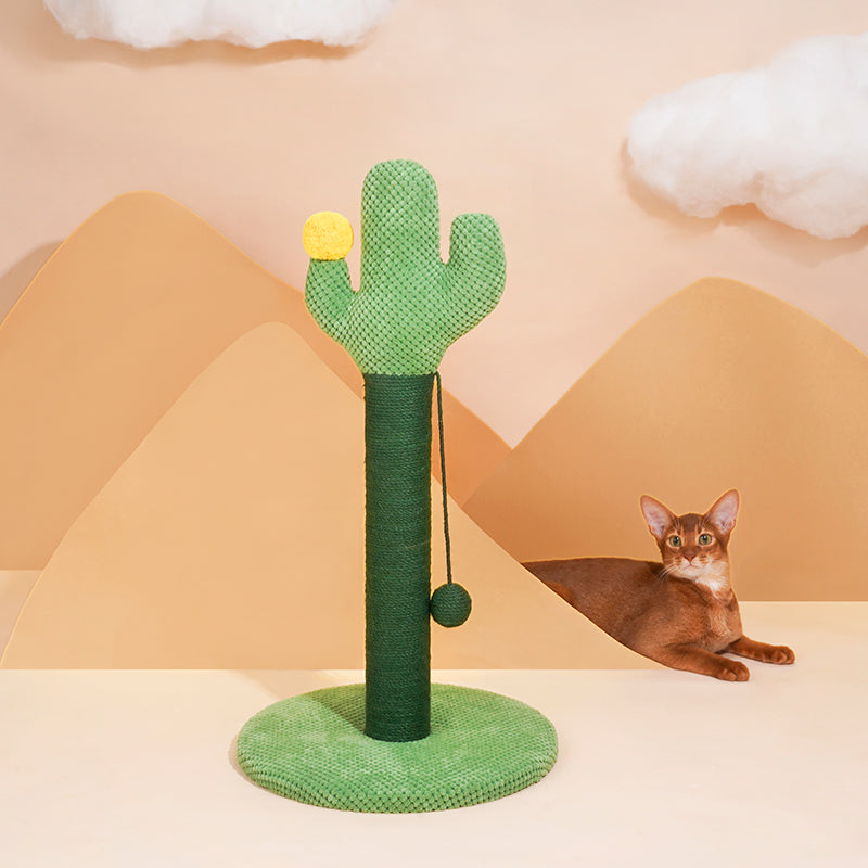 zeze Cactus Cat Scratching Post — Rope-Wound Column with Dangling Pom-Pom