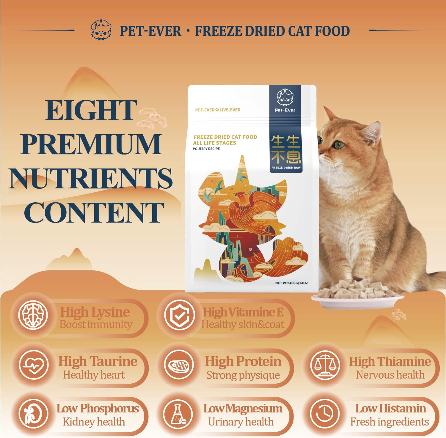 Pet-Ever Freeze-Dried Raw Cat Food: Grain-Free Poultry Feast, 96% real meat.