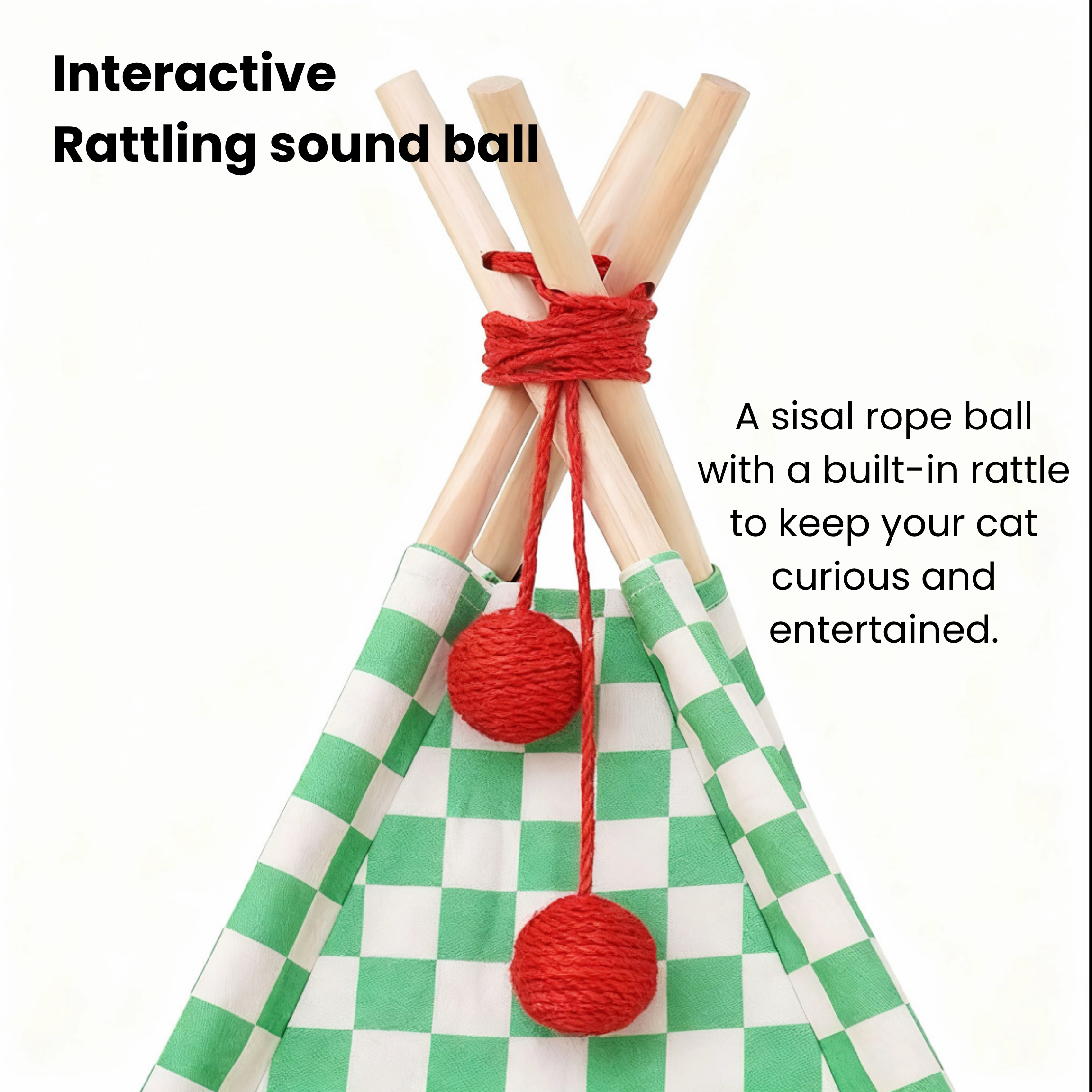 Zeze Cat Camping Tent with pine frame and sisal toy, a portable indoor/outdoor hideaway.