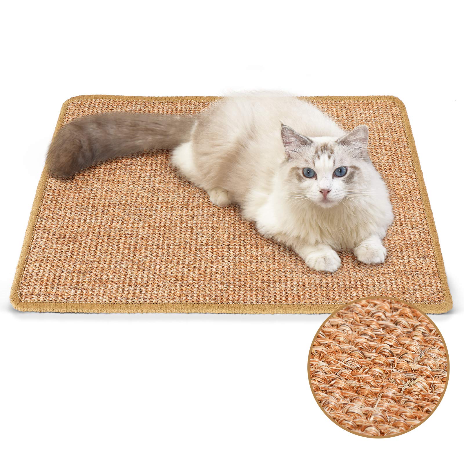 60x40cm natural sisal cat scratching mat protects floors and furniture.