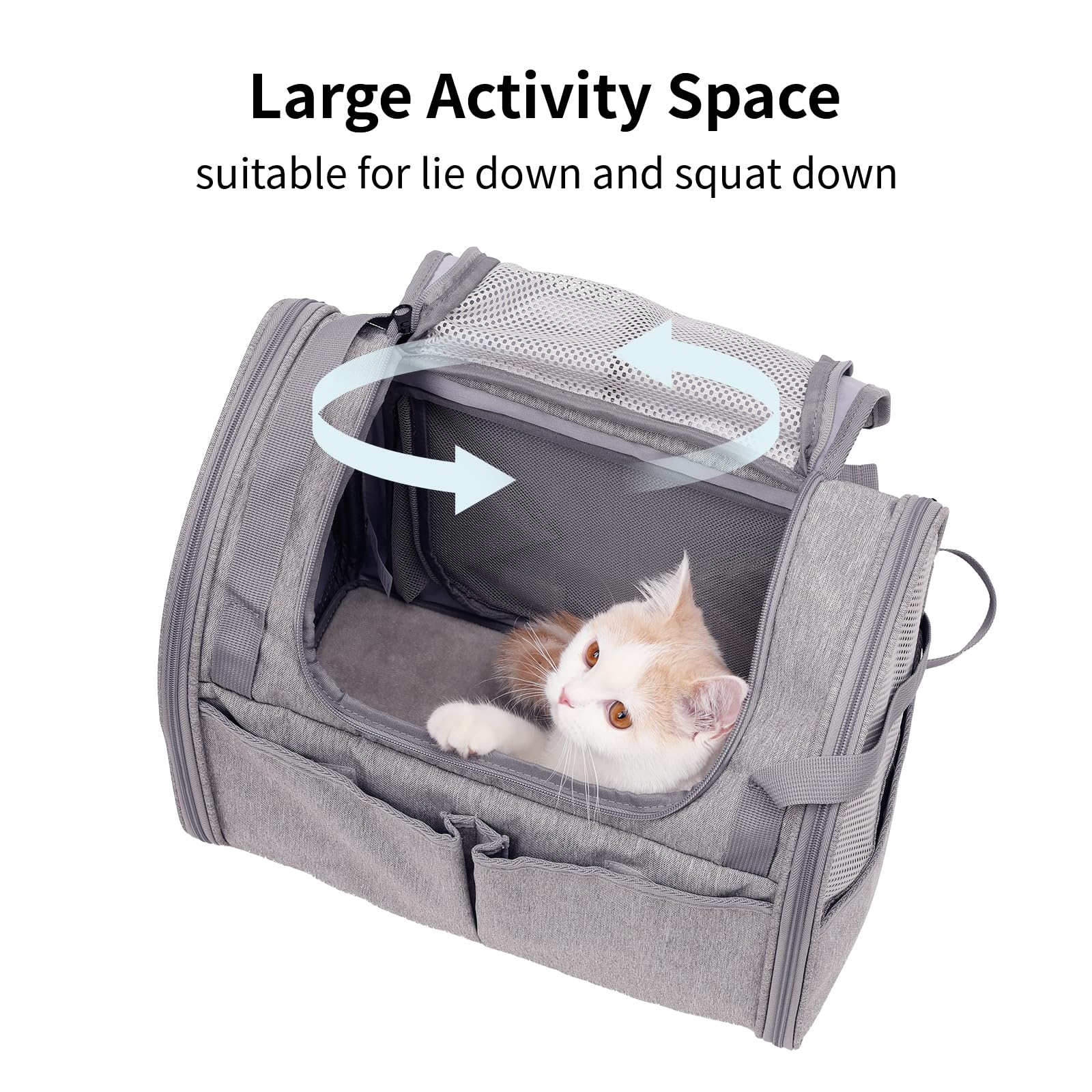 Grey FUKUMARU expandable cat/dog backpack carrier for travel/hiking, 4 pockets, under 18lbs.