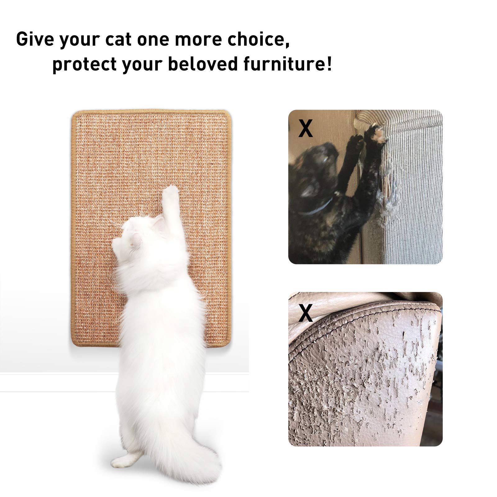 Natural sisal cat scratching mat, 60x40cm, for scratching, play, sleep, and furniture protection.
