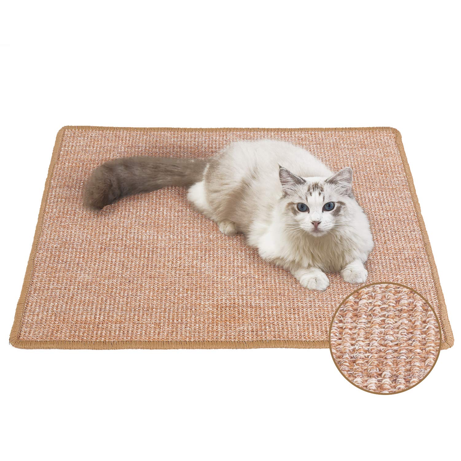 Brown sisal cat mat (60x80cm) is non-toxic and protects floors/sofas.