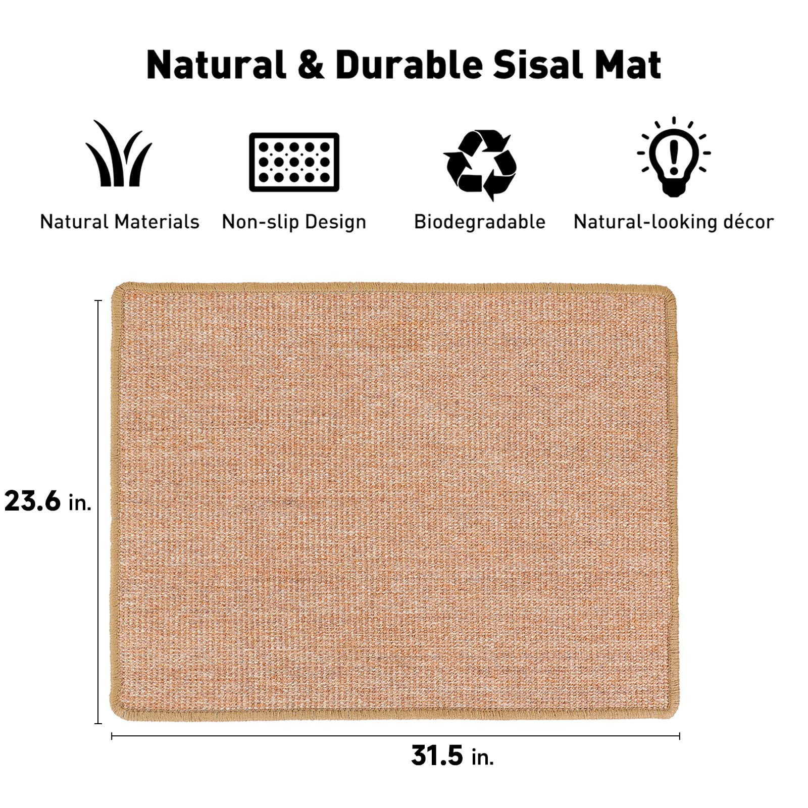 FUKUMARU 60x80cm natural sisal cat scratching mat protects furniture and floors.