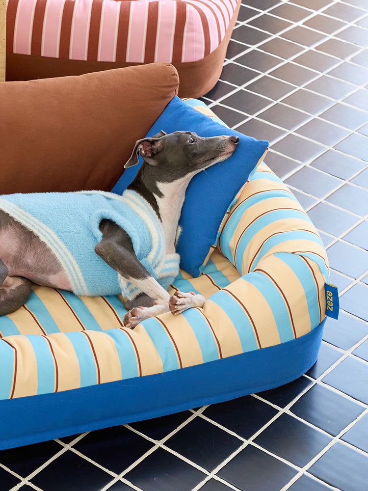 zeze Sandwich Pet Sofa Bed — Striped Cotton Canvas Couch with Backrest & Cushion