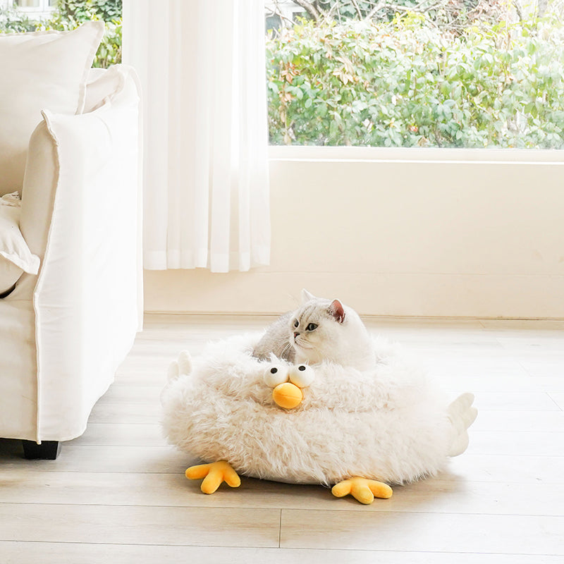 zeze Gugu Chicken Plush Pet Bed — Deep-Sided Round Nest for Cats & Small Dogs